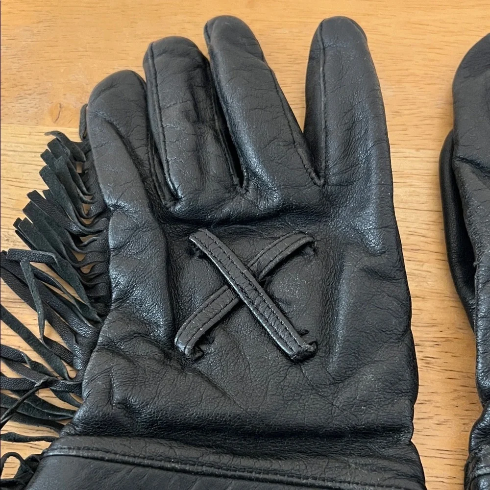 Harley-Davidson Willie® Black Leather Studded Fringe Gloves Vintage 0326261